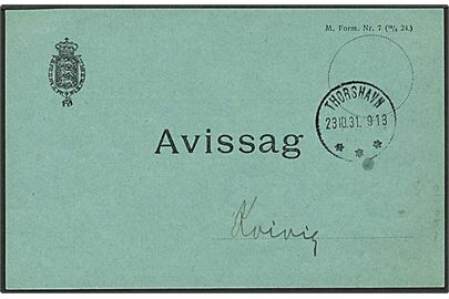 Avissag fra Thorshavn d. 23.10.1931 til Kvivik.