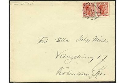 10 øre rød Chr. X på brev fra Holstebro d. 5.10.1921 til København. Vejle / Holstebro bureaustempel.