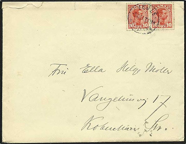 10 øre rød Chr. X på brev fra Holstebro d. 5.10.1921 til København. Vejle / Holstebro bureaustempel.
