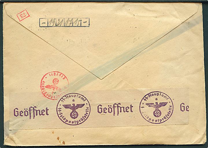 Ufrankeret feltpostbrev fra Oslo d. 28.2.1944 til SS-ober-schütze ved Feldpost-nr. 02148 = Norwegische Polizei-Ski-Kompanie (6. SS-Gebirgs-Division) - eftersendt til Feldpost-nr. 00504 = Norwegisches Ski-Jäger-Bataillon (6. SS-Division). Åbnet af SS-feldpostcensur. 
