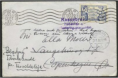 1,75 frank blå på brev fra Paris, Frankrig, d. 25.9.1937 til København. Omadresseret til Tisvildeleje. Henlagt som kassebrev.
