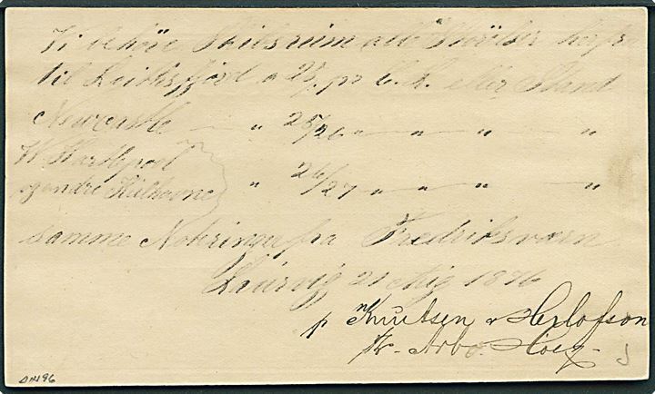 3 sk. Posthorn helsagsbrevkort annulleret med antiqua Laurvig d. 21.8.1876 til Korsør, Danmark. Sjælden anvendelse til Danmark.