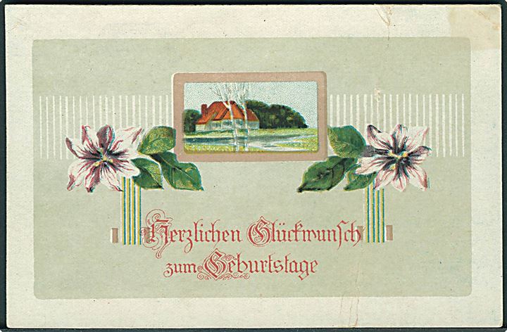 15 pfg. Fælles udg. (2) med perfin “FRIES” og 10 pfg. Fælles udg. på 40 pfg. frankeret brevkort fra Flensburg d. 1.6.1920 til Lügumkloster. Meget sjælden Slesvig perfin.