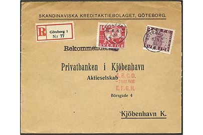 50 øre porto på Rec. brev fra Göteborg, Sverige, d. 6.3.1938 til København.
