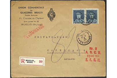3,50 frank porto på Rec. brev fra Bruxelles, Belgien, d. 20.10.1936 til København.