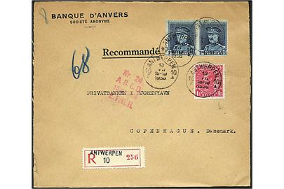4,50 frank porto på Rec. brev fra Antwerpen, Belgien, d. 13.6.1936 til København.