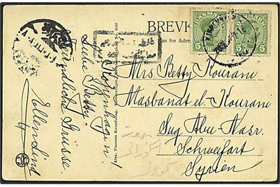 5 øre grøn Chr. X på postkort fra København d. 20.7.1917 til Syrien.