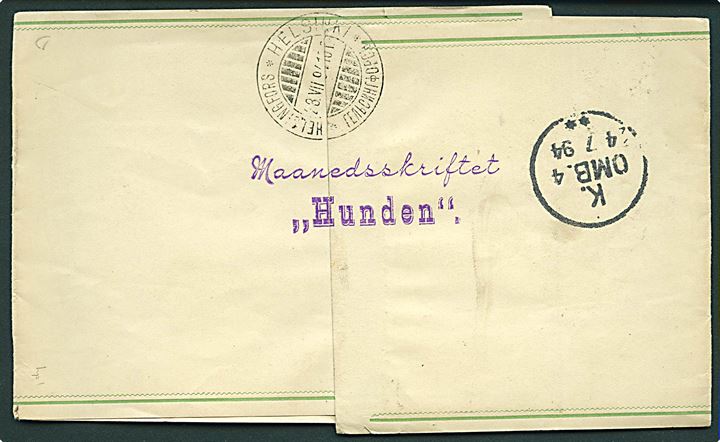 5 øre Våben helsagskorsbånd sendt som tryksag fra Kjøbenhavn d. 24.7.1894 til Helsingfors, Finland.