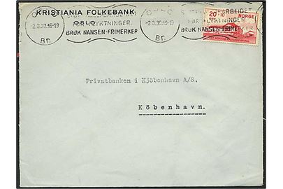 20+10 øre rød singelfrankatur på brev fra Oslo, Norge, d. 2.3.1939 til København.