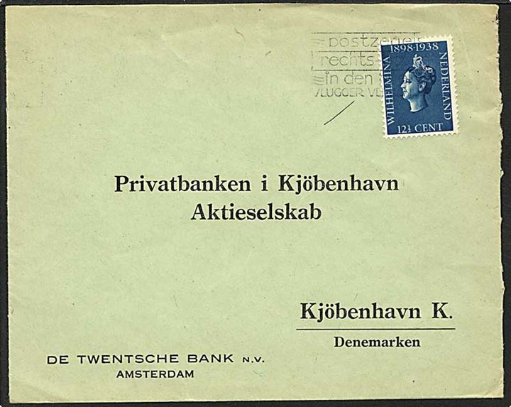 12½ cent blå på brev fra Amsterdam, Holland, 1938 til København.