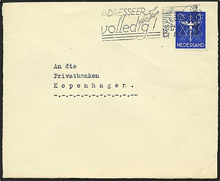 12½ cent blå på brev fra Amsterdam, Holland, d. 17.2.1936 til København.