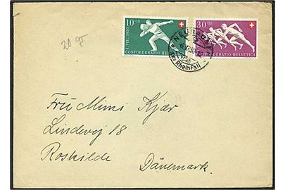 40 centimes poto på brev fra Neuhausen, Schweiz, d. 6.5.1950 til Roskilde.