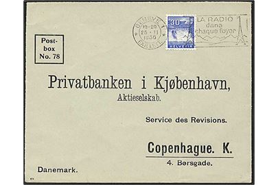 30 centimes blå på brev fra Geneve, Schweiz, d. 25.2.1936 til København.