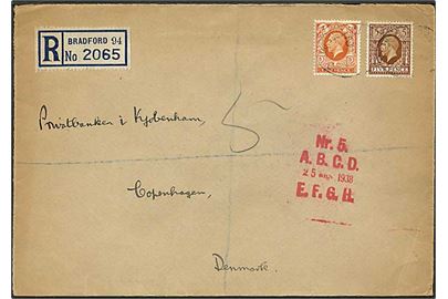 7 pence porto på Rec. brev fra Bradford, England, d. 23.3.1938 til København.