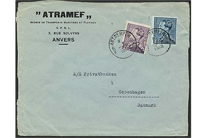 3,75 frank porto på brev fra Antwerpen, Belgien d. 3.10.1938 til København.