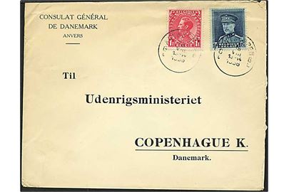 3,75 frank porto på brev fra Antwerpen, Belgien d. 18.8.19367 til København.