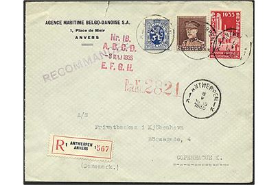 3,50 frank porto på Rec. brev fra Antwerpen, Belgien d. 6.5.1935 til København.