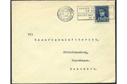 1,75 frank porto på brev fra Bruxelles, Belgien d. 12.5.1936 til København.