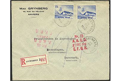 3,50 frank porto på brev fra Antwerpen, Belgien d. 24.12.1938 til København.