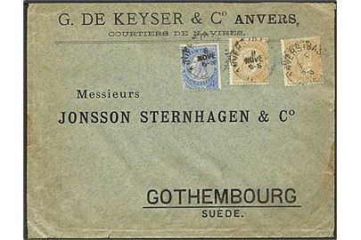 125 centimes porto på brev fra Antwerpen, Belgien, d. 9.11.1895 til Göteborg, Sverige.