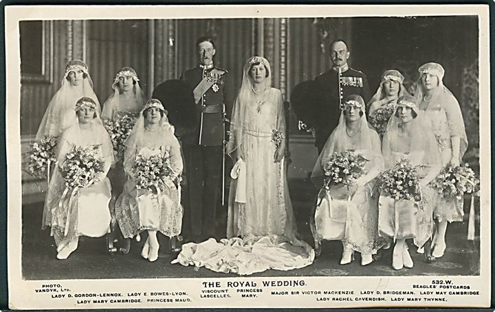Engelsk 1d George V på underfrankeret brevkort (The Royal Wedding) fra Lozndon d. 17.7.1923 til København, Danmark. Udtakseret i porto med 25 øre Porto-provisorium stemplet Kjøbenhavn