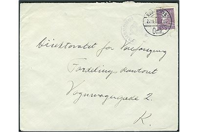 10 øre Chr. X på lokalbrev stemplet København d. 27.11.1943 og sidestemplet med posthornstempel HUSUM (BRØNSHØJ) til København.