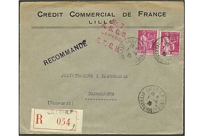 1,75 frank lilla på Rec. brev fra Lille, Frankrig, d. 1.4.1935 til København.