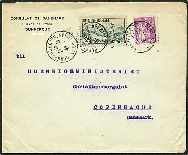 2,40 frank porto på brev fra Dunkerque, Frankrig, d. 18.8.1936 til København.