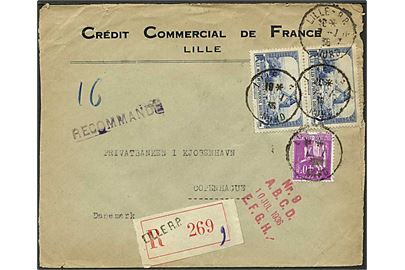 2,40 frank porto på Rec. brev fra Lille, Frankrig, d. 1.7.1036 til København.