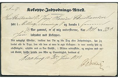1871. Kokoppe-Indpodnings-Attest udstedt i Faaborg d. 23.6.1871.
