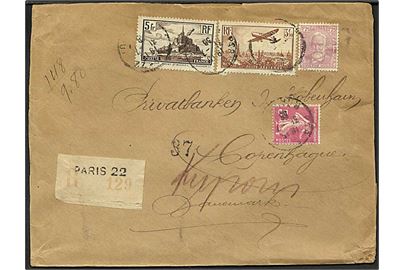 9,80 frank på værdibrev fra Paris, Frankrig, d.31.7.1936 til København.