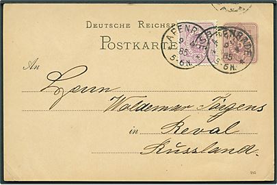 5 pfg. helsagsbrevkort opfrankeret med 5 pfg. Ciffer stemplet Apenrade d. 9.4.1885 til Reval, Rysland. 