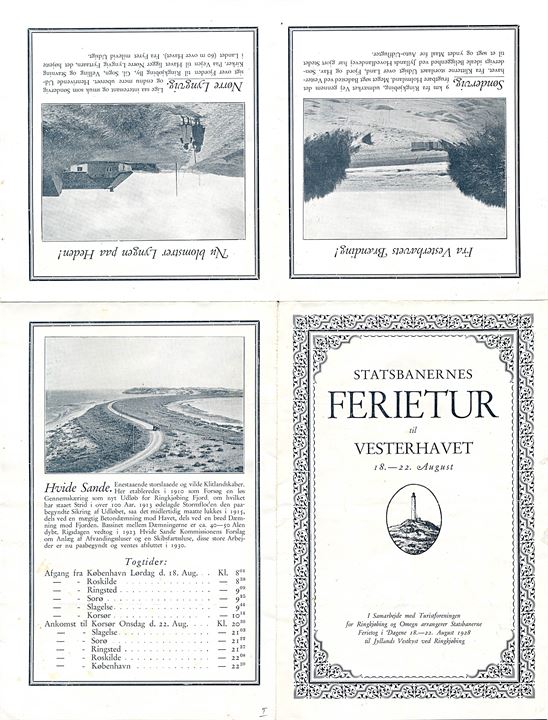 Statsbanernes Ferietur til Vesterhavet 18.-22. August 1928. Illustreret brochure.