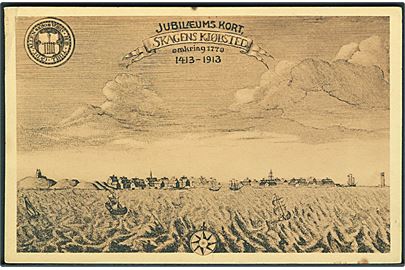 Jubilæums Kort. Skagens Kjøbsted omkring 1770. 1413-1913. Laurits Schjelde no. 33029.