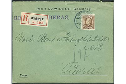 30 öre Oscar på anbefalet brev fra Göteborg d. 1.7.1904 til Borås.