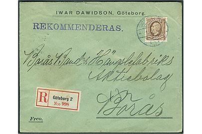 30 öre Oscar på anbefalet brev fra Göteborg d. 1.3.1905 til Borås.