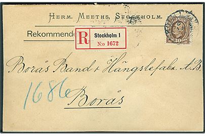 30 öre Oscar på anbefalet brev fra Stockholm d. 22.5.1903 til Borås.