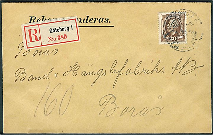 30 öre Oscar på anbefalet brev fra Göteborg d. 2.11.1903 til Borås.