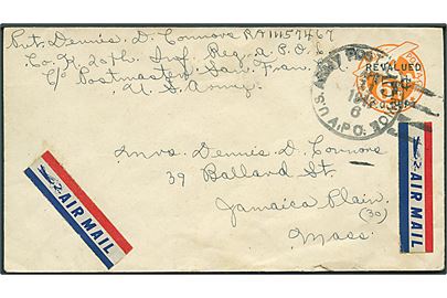 Amerikansk 5/6 cents helsags luftpostkuvert stemplet U.S.Army Postal Service APO 6 d. 11.4.1947 til USA. Fra soldat ved 20th Inf. Regiment APO 6 (= Pusan, Korea).