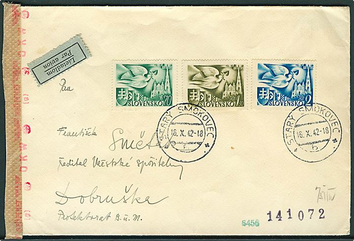 Slovakiet. Komplet sæt Europæisk Postkongres på luftpostbrev fra Stary Smokovec d. 16.10.1942 til Dokruska, Prot. Böhmen-Mähren. Åbnet af tysk censur i Wien.