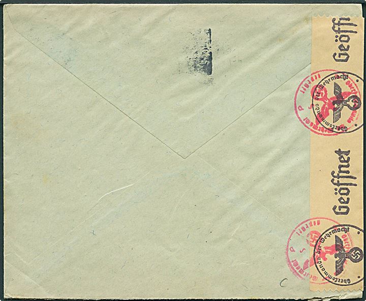 40 øre Vitus Bering på brev fra København d. 6.3.1942 til Berlin, Tyskland. Åbnet af tysk censur i Berlin.