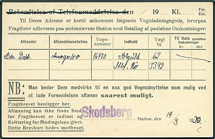 5 øre Chr. X helsagsbrevkort (fabr. 49-I) opfrankeret med 5 øre helsagsafklip benyttet som adviskort fra De danske Statsbaner i Skodsborg d. 14.3.1920 til Holte. Svagt stempel.