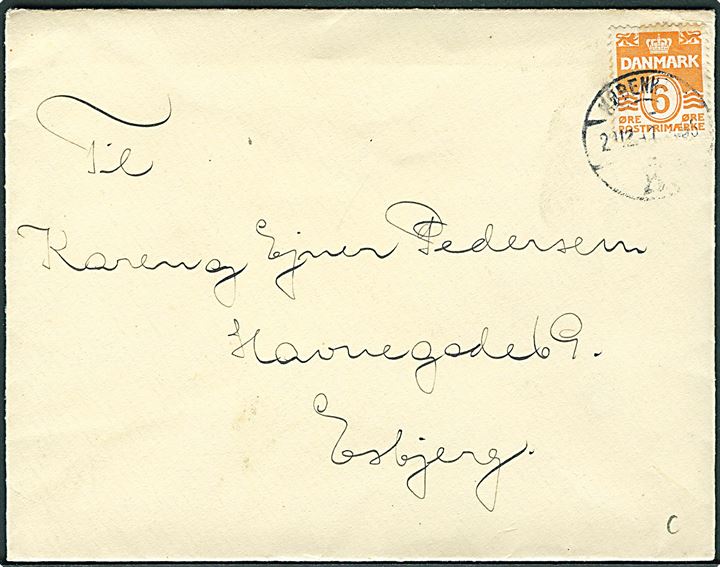 6 øre Bølgelinie single på fortrykt kuvert fra H.M.Kongens Kabinetssekretær sendt som tryksag fra København d. 24.12.1941 til Esbjerg.