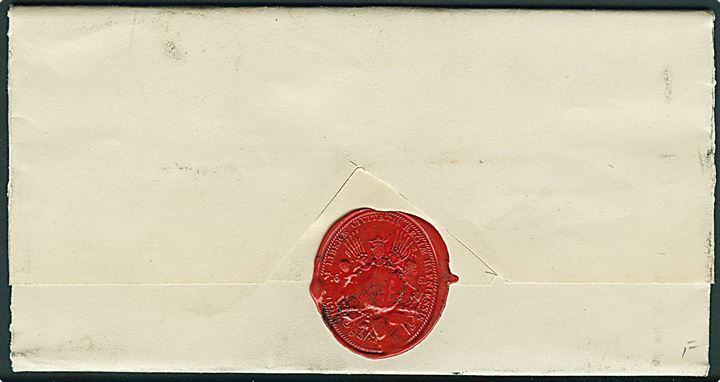 1856. Ufrankeret portobrev fra Kjøbenhavns Raadhus med kompasstempel Kiøbenhavn d. 26.3.1856 til Roskilde. Påskrevet 6 sk. porto.