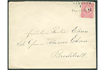 10 pfg. Adler på brev annulleret med bureaustempel Hamburg - Flensburg d. 11.5.1885 til Bredstedt.