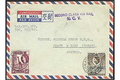 55 cent på Second class air mail / N.C.V. fra Sar-Es-Salam d. 2.7.1960 til Traun, Østrig.
