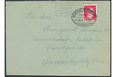 12 pfg. Hitler på brev annulleret med bureaustempel Augsburg - Regensburg Zug 1314 d. 2.11.1944 og sidestemplet Lengfeld über Kelheim til München.