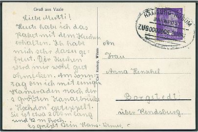6 pfg. Hitler på brevkort fra Vaale annulleret med bureaustempel Hamburg - Husum Zug 0002006 d. 20.10.1942 til Borgstedt.