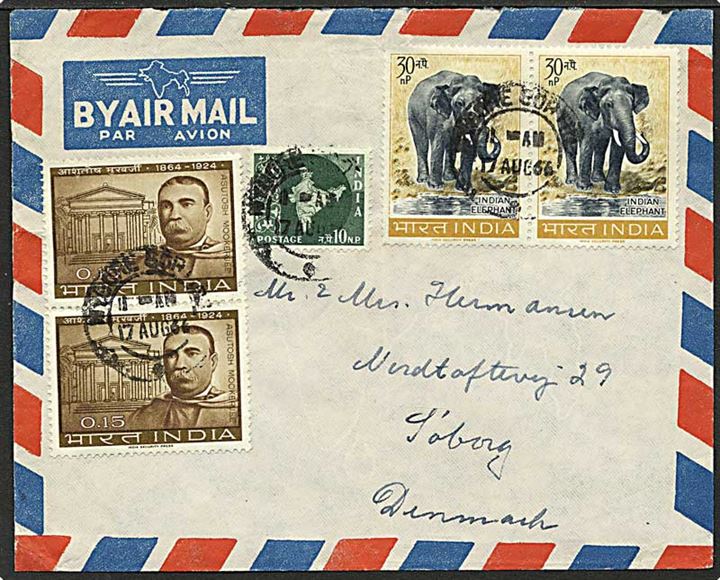 Luftpostbrev fra Mysore, Indien, d. 17.8.1966 til Søborg.