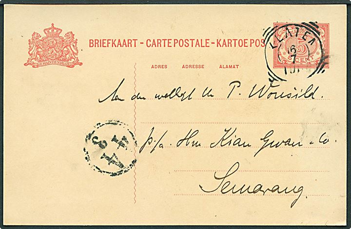 5 c. helsagsbrevkort fra Klaten d. 16.7.1910 til Semarang.
